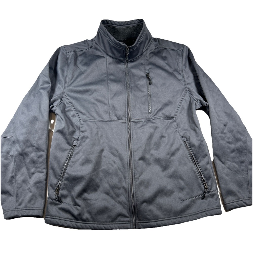 SwissTech Men's L Gray Softshell Jacket Full Zip Water Resistant Windproof Large
